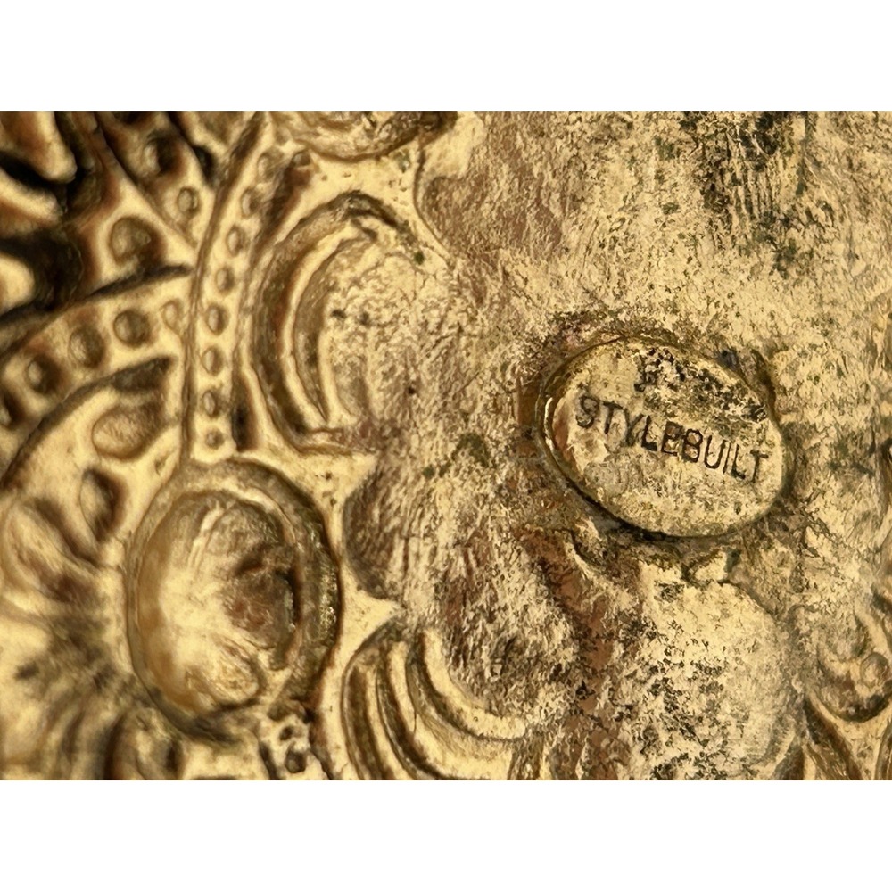 Vintage Brass Filigree Floral Ormolu Perfume Bottle Antique Glass Ornate Vanity - Picture 10 of 10